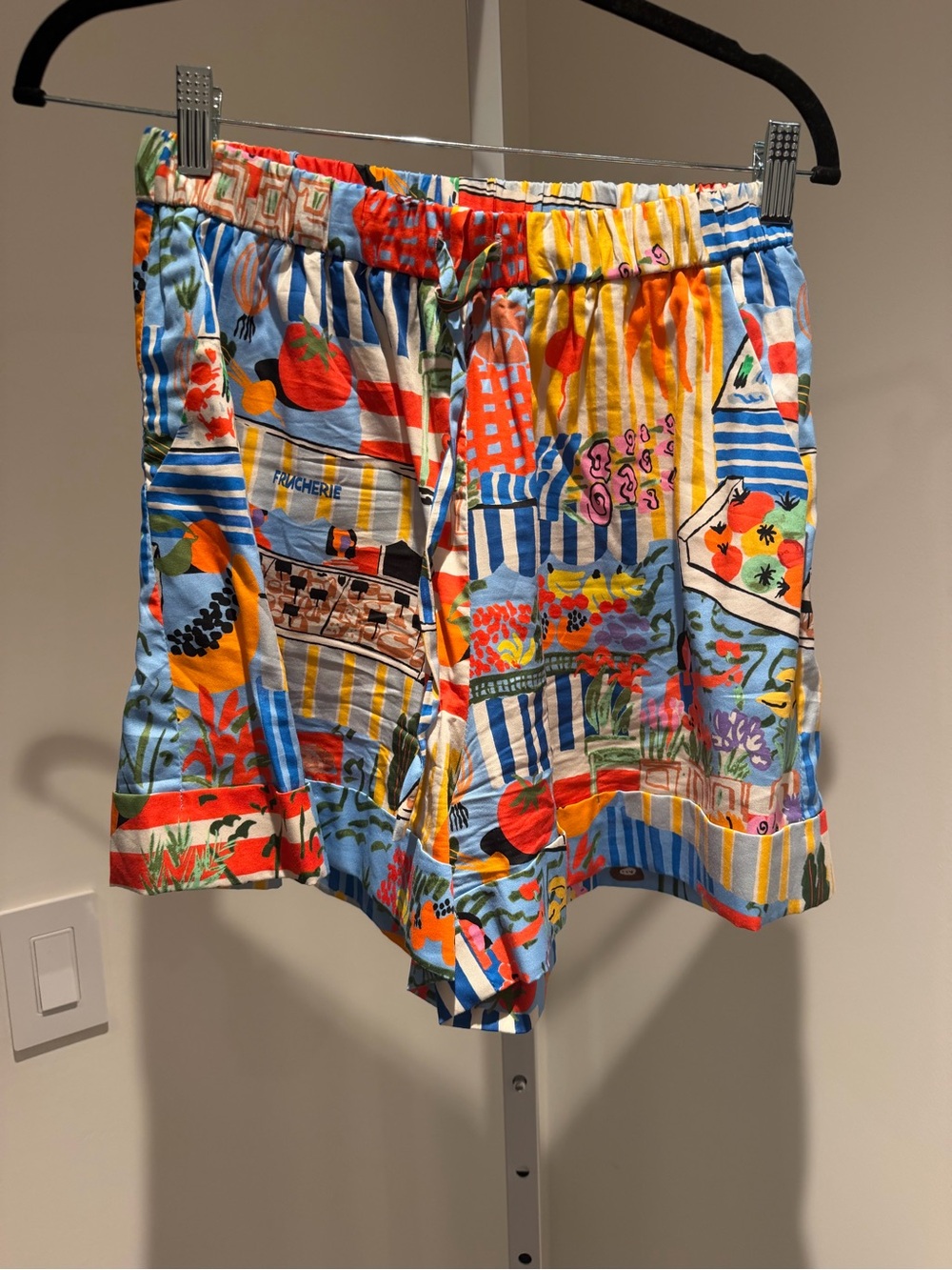 FRNCH Multicolor Printed Cotton Shorts - Blue, Yellow, Red, Green